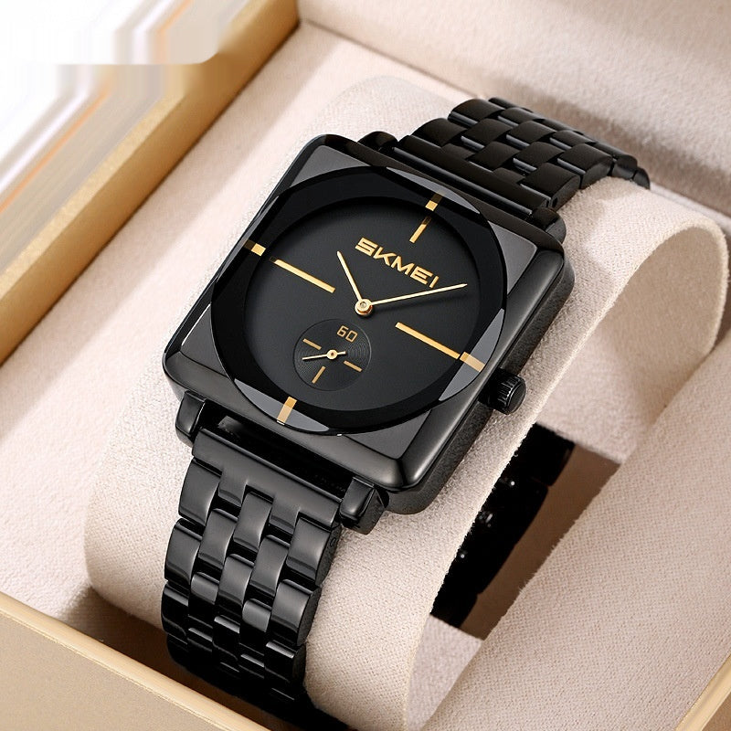Square Steel Band Stylish Standalone Seconds Subdial With Two Hands Solid Steel Band Quartz Watch