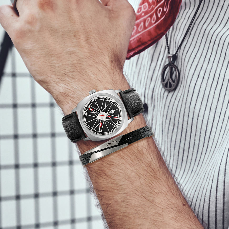 Mens Business Quartz Watch Bracelet Set