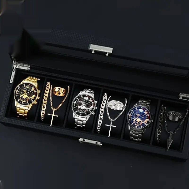 12-set Men's Watches Fashionable Multi-color Assortment Of Quartz