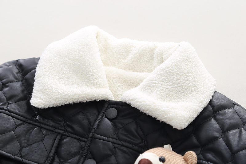 Boys' Thick Leather Coat Lapel Long-sleeved Jacket