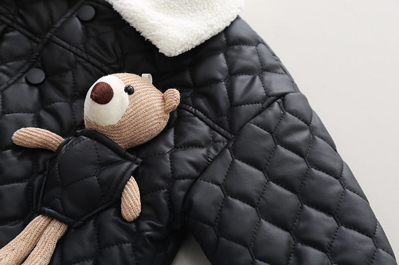 Boys' Thick Leather Coat Lapel Long-sleeved Jacket