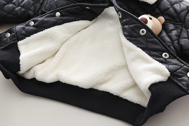 Boys' Thick Leather Coat Lapel Long-sleeved Jacket