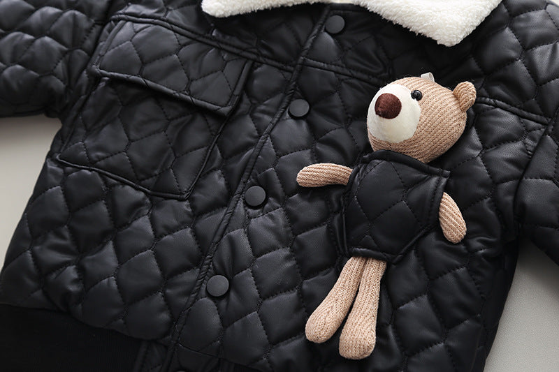 Boys' Thick Leather Coat Lapel Long-sleeved Jacket