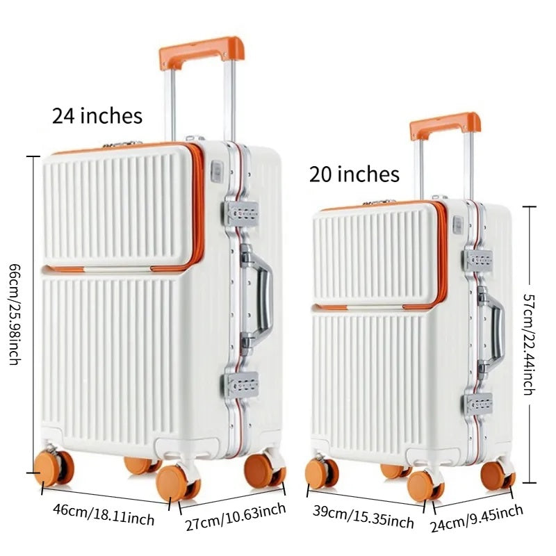 Frame Luggage, Front Open Lid Luggage, 20 Inch 24 Inch Large Capacity, TSA Lock, Universal Wheel Aluminum Frame Luggage, Sturdy And Durable Bag Set