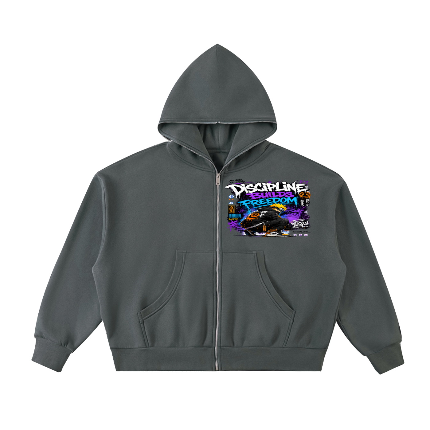 Fleeced Full-Zip Boxy Hoodie