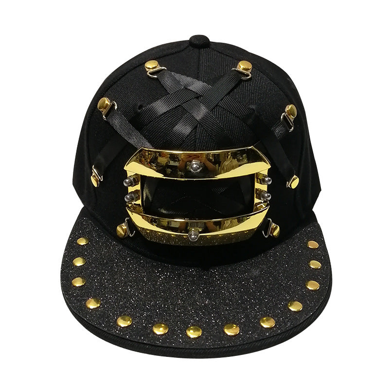 European And American Punk T-shaped Leather X Leather Hip Hop Flat-brimmed Cap Men And Women