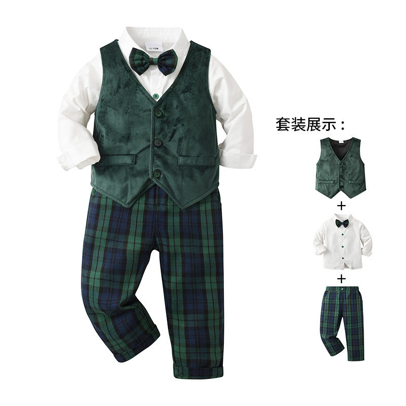 Baby Boys Three-piece Suit With Waistcoat And Formal Jacket