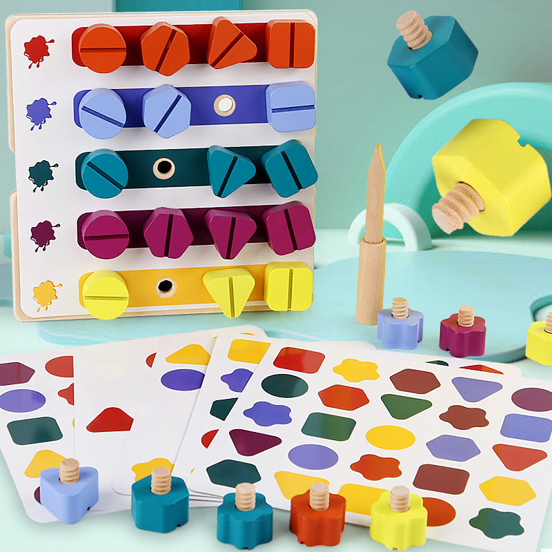 Kindergarten Screw-and-nut Shape Matching Color Puzzle Building Blocks