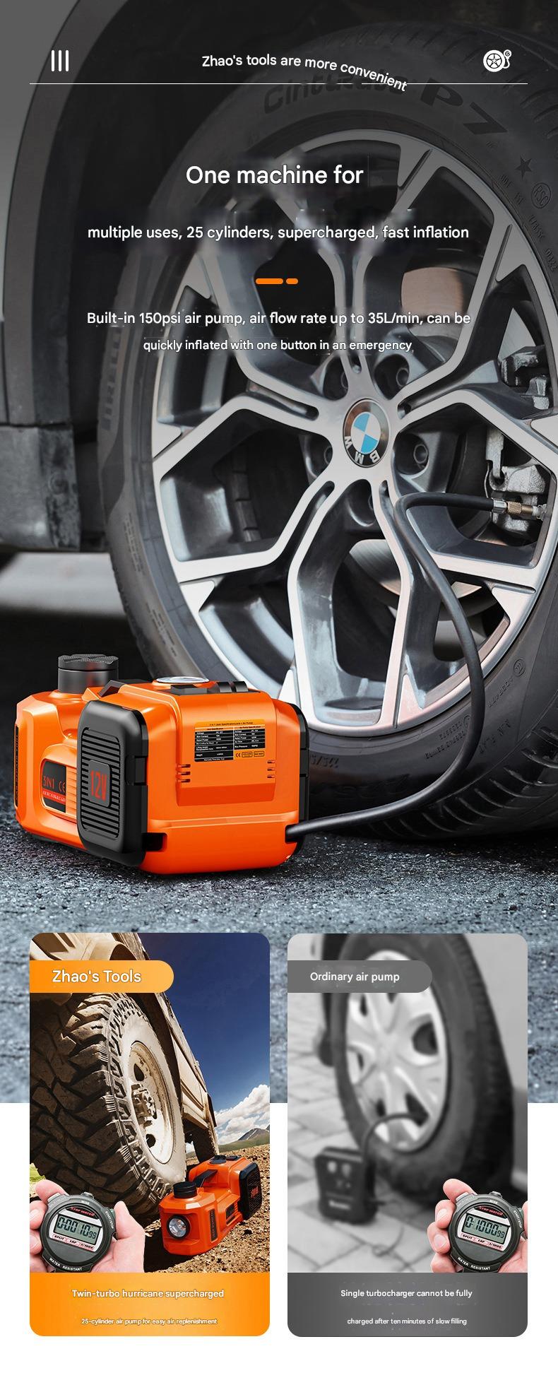 12V Car Electric Hydraulic Jack Off-Road Edition Tire Inflator 3-in-1 Tire Change Tool