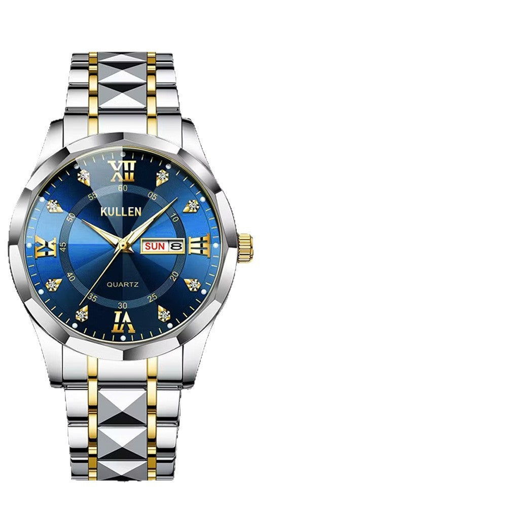 Mens Simple High-End Alloy Diamond-Encrusted Non-Mechanical Quartz Watch