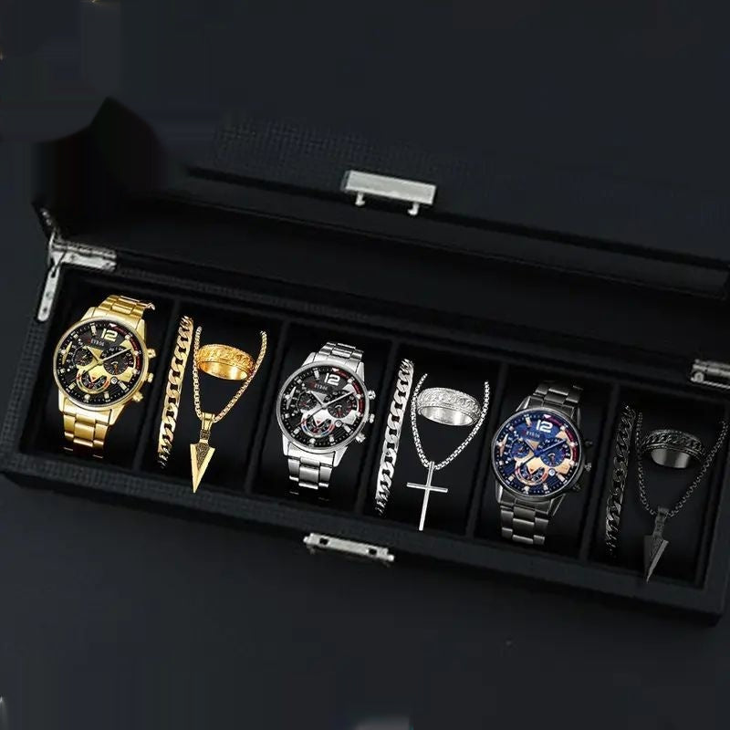 12-set Men's Watches Fashionable Multi-color Assortment Of Quartz