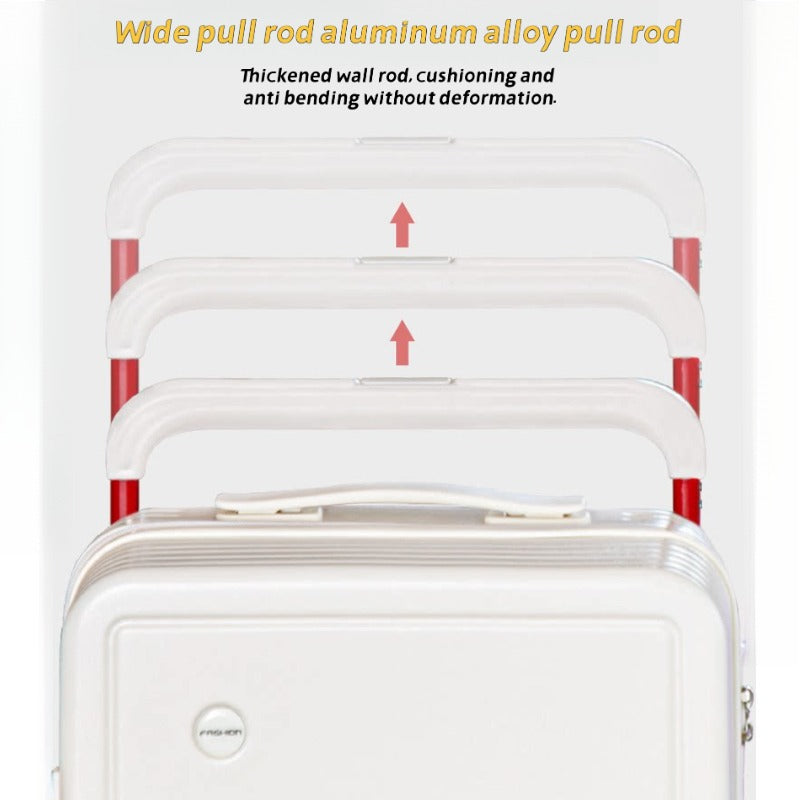 Wide Pull Rod Design Luggage Compartment, Front Open Lid, Stylish Large Capacity Luggage With Foldable Cup Holder And USB Interface