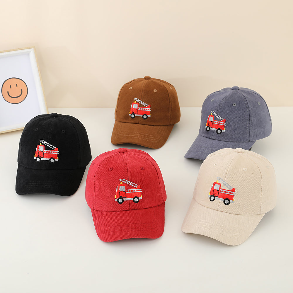 Children's Vintage Water-washed Embroidered Fire Truck 5-color Selectable Baseball Cap For Outdoor Play And Versatile Wear
