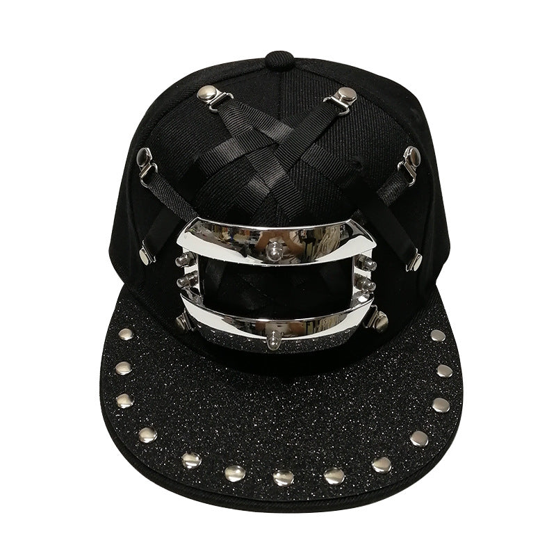 European And American Punk T-shaped Leather X Leather Hip Hop Flat-brimmed Cap Men And Women