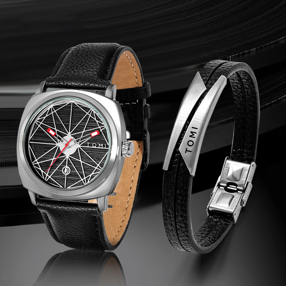 Mens Business Quartz Watch Bracelet Set