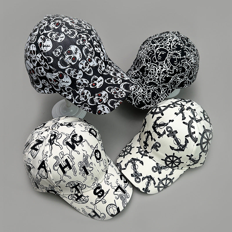 Graffiti Printing Letters Boat Anchor Skull Pattern Baseball Cap