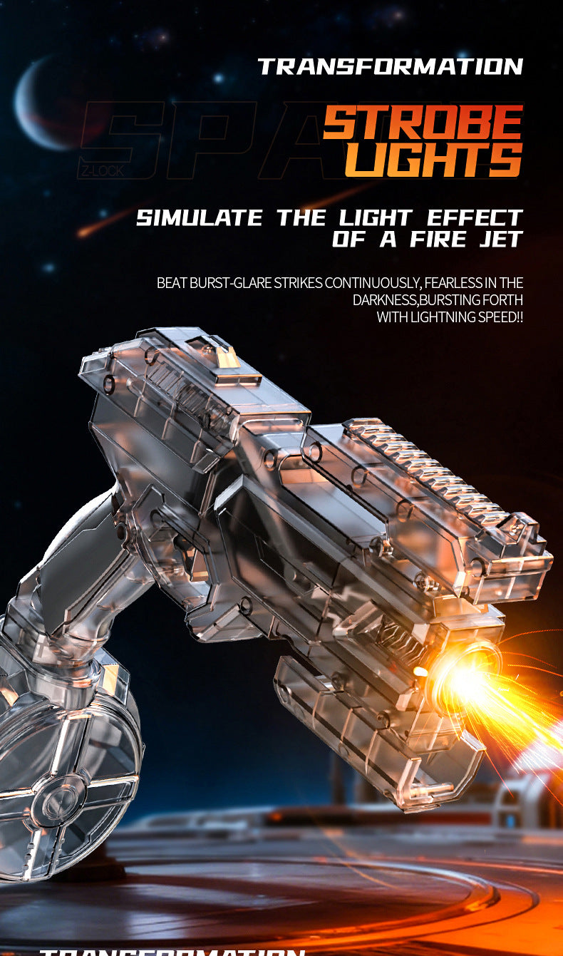 Kids Space Electric Water Gun, Transformable Flashing Light & Sim Recoil, Large Capacity Drum Magazine Full Auto Continuous Shoot Water Blaster Toy