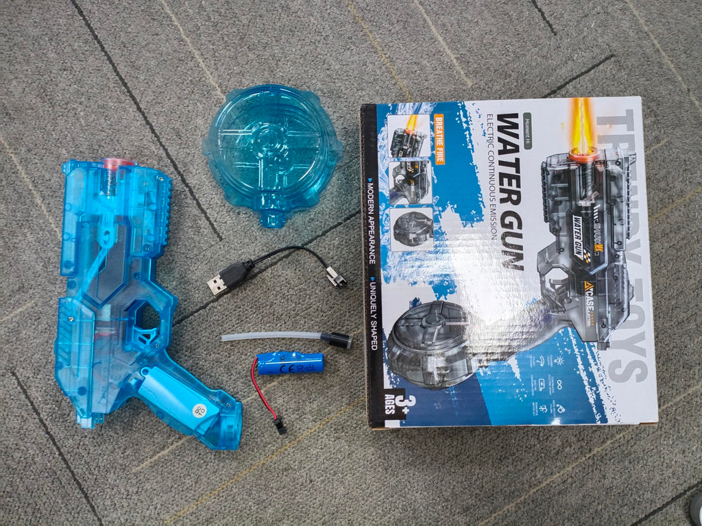 Kids Space Electric Water Gun, Transformable Flashing Light & Sim Recoil, Large Capacity Drum Magazine Full Auto Continuous Shoot Water Blaster Toy