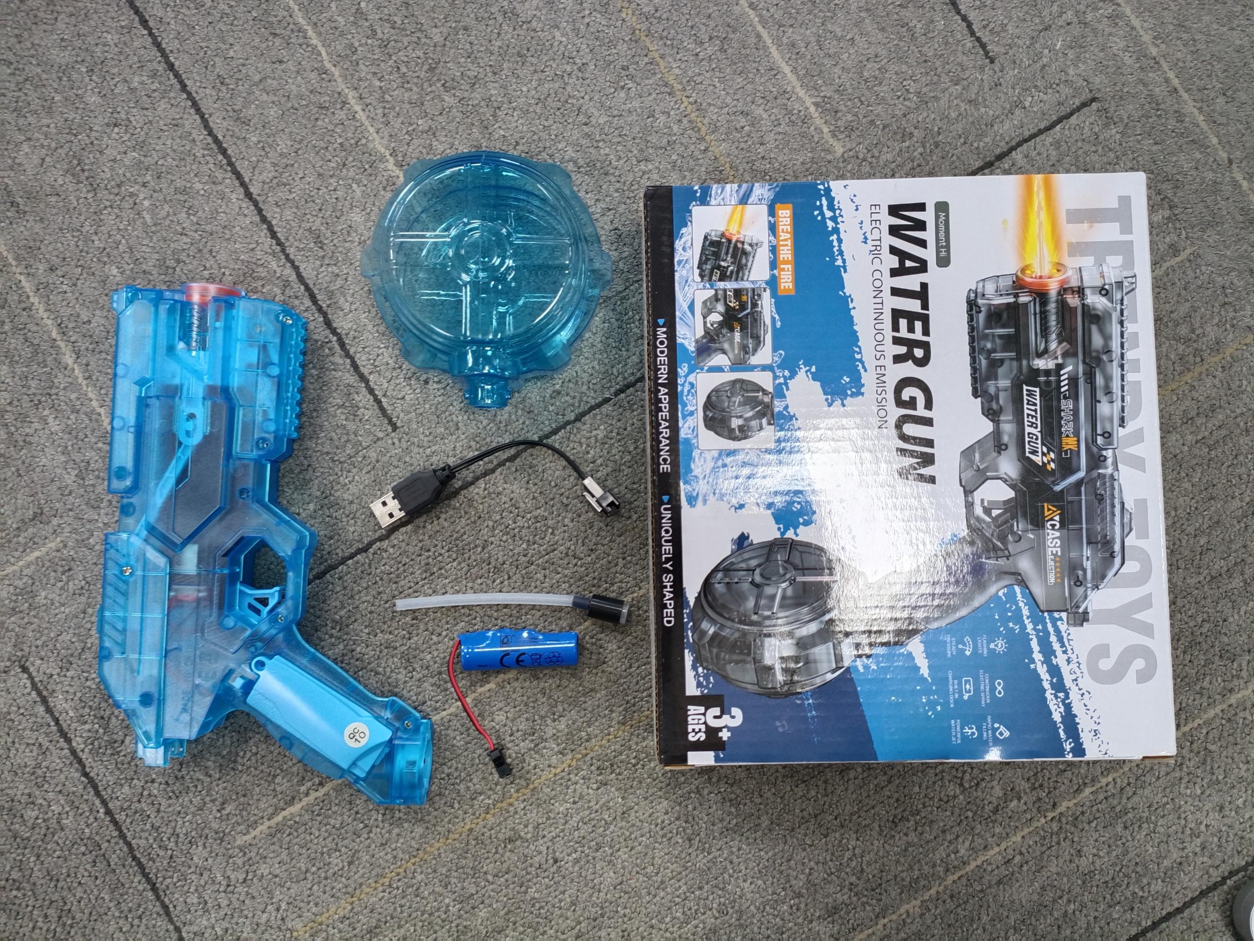 Kids Space Electric Water Gun, Transformable Flashing Light & Sim Recoil, Large Capacity Drum Magazine Full Auto Continuous Shoot Water Blaster Toy