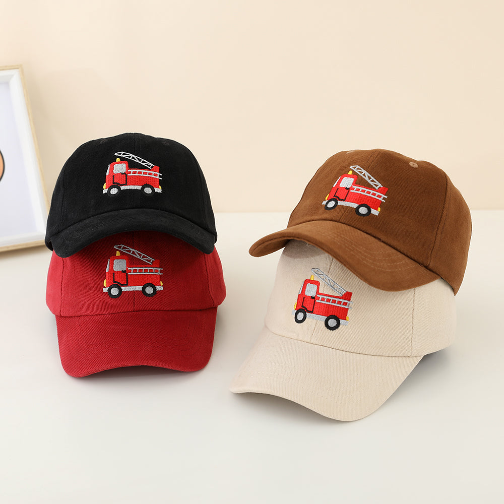 Children's Vintage Water-washed Embroidered Fire Truck 5-color Selectable Baseball Cap For Outdoor Play And Versatile Wear