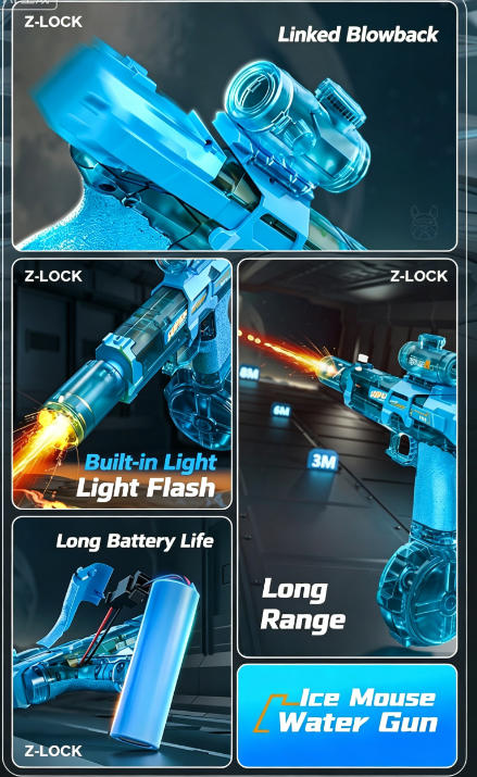 Bestseller Firelight Ice Mouse Electric Water Gun, Linked Recoil Pulse High-Speed Continuous Fire Kids Water Blaster Toy